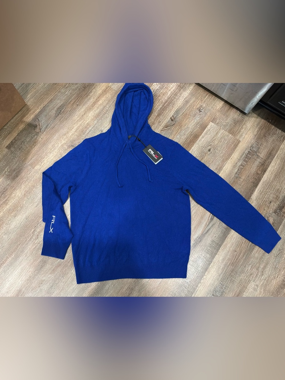 New RLX Ralph Lauren Cool Blue 100% Cashmere Pullover Hoodie Men's Sz M